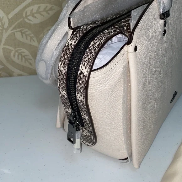 Coach Drew Pebble Leather Snakeskin Satchel Shoulder Bag NWT GM/Chalk